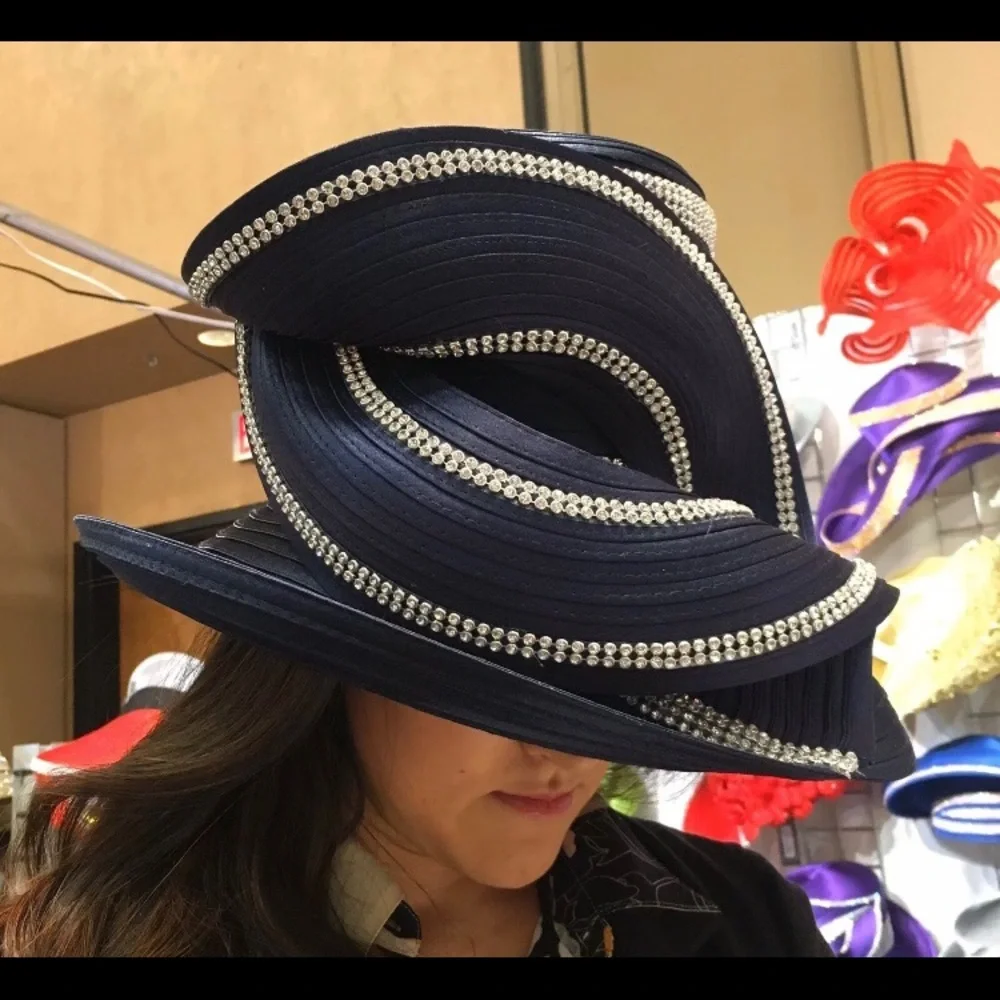 New Stunning CHARM NY Rhinestone Ornate Derby Church Hat - SEE AVAIL COLORS - Picture 2 of 3